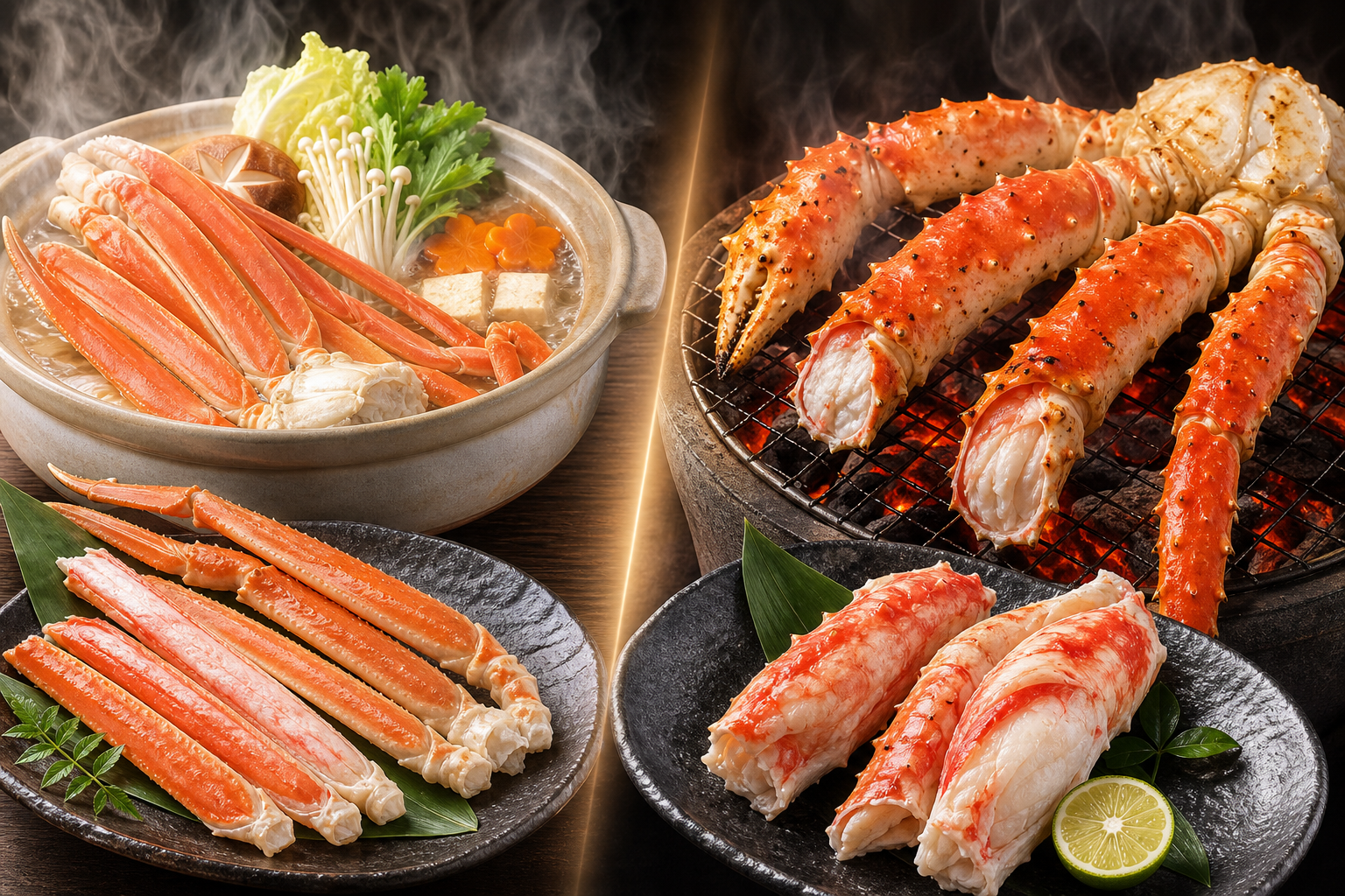 A side-by-side comparison illustration of two types of crabs. On the left side, slender and elegant
