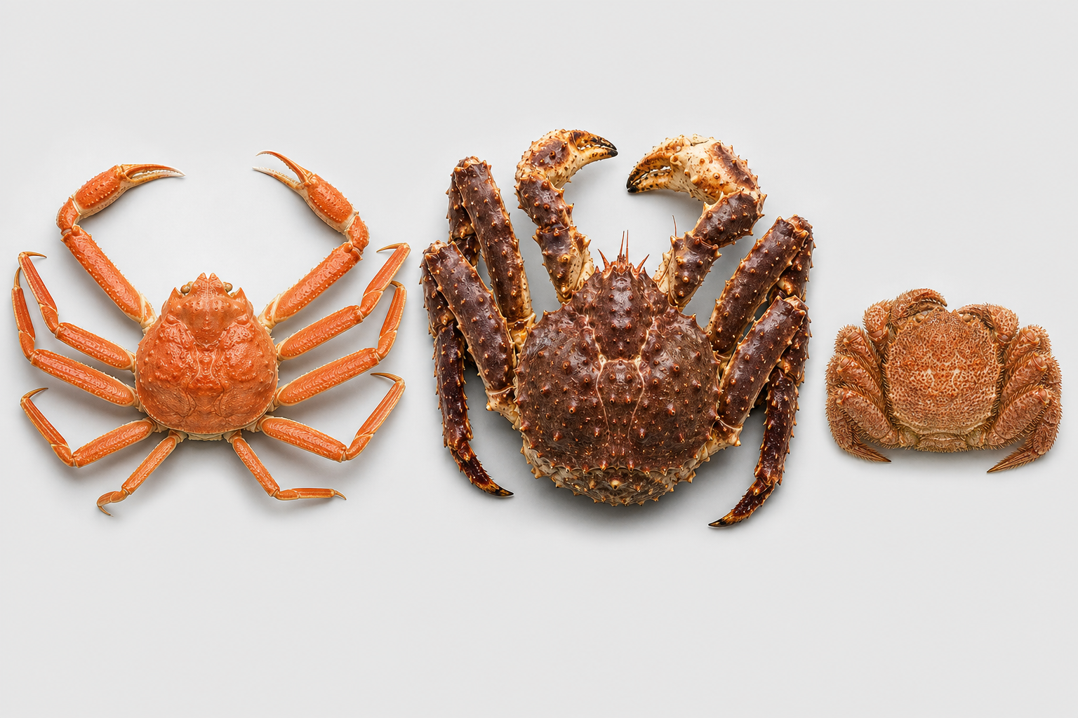 A detailed comparison layout showing three types of crabs side-by-side: Zuwaigani (Snow Crab) with i
