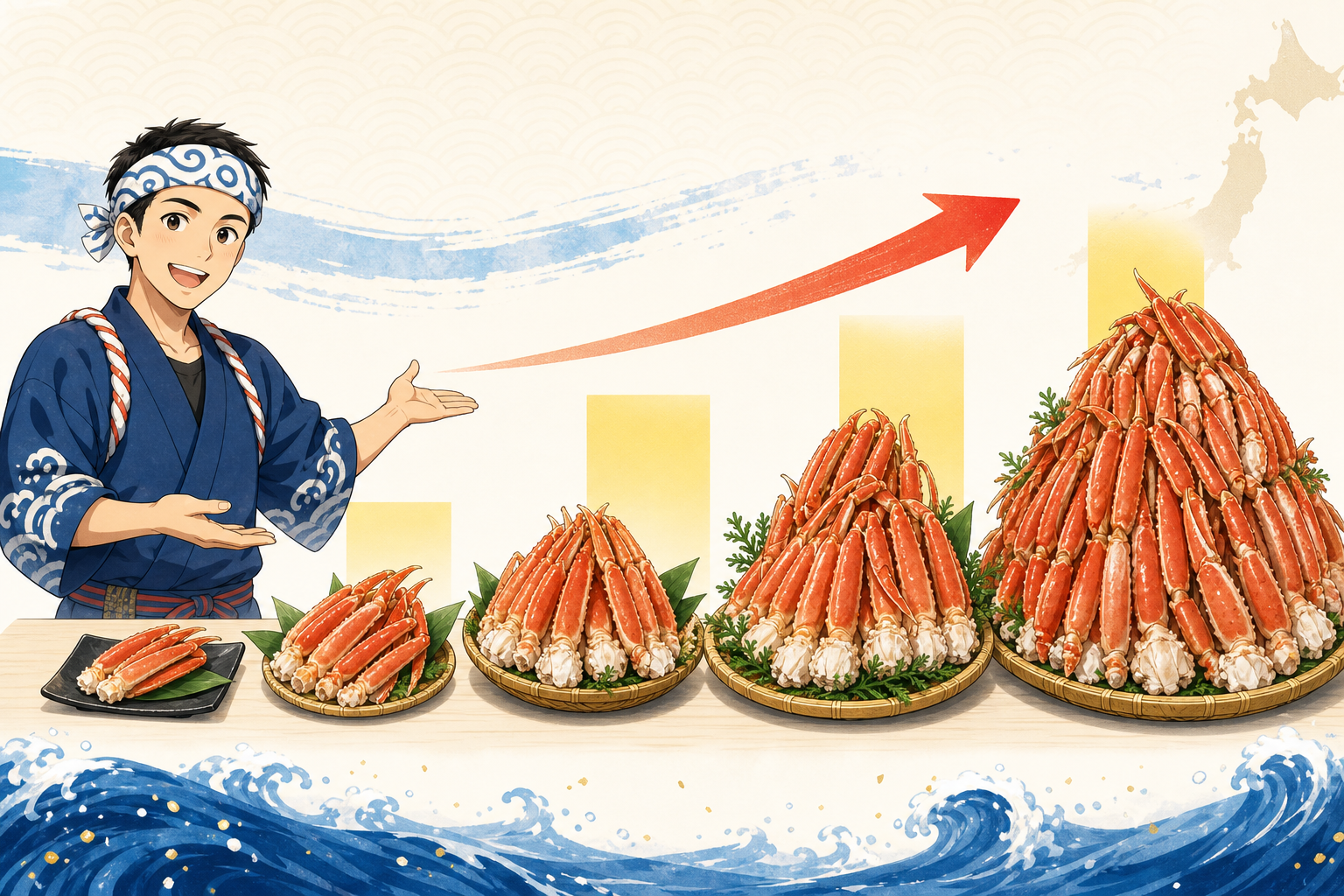 An infographic-style illustration comparing different quantities of Zuwai crab legs. It shows a visu