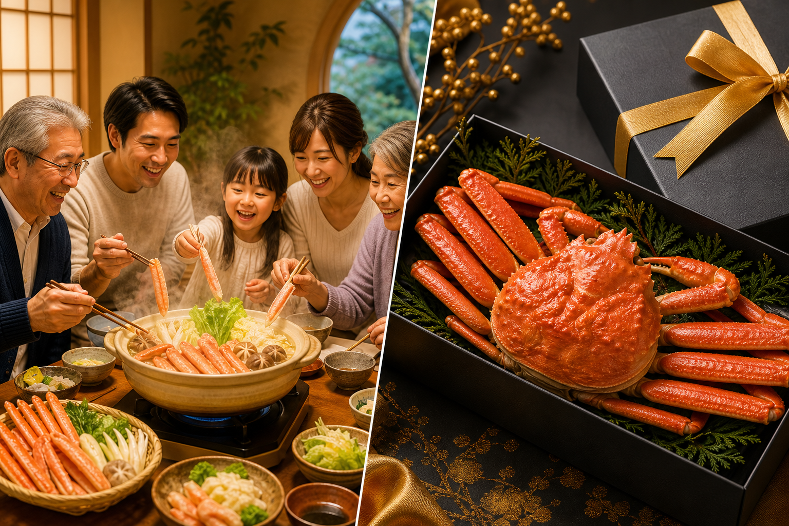 A split-screen conceptual illustration showing two scenarios. On the left, a multi-generational fami