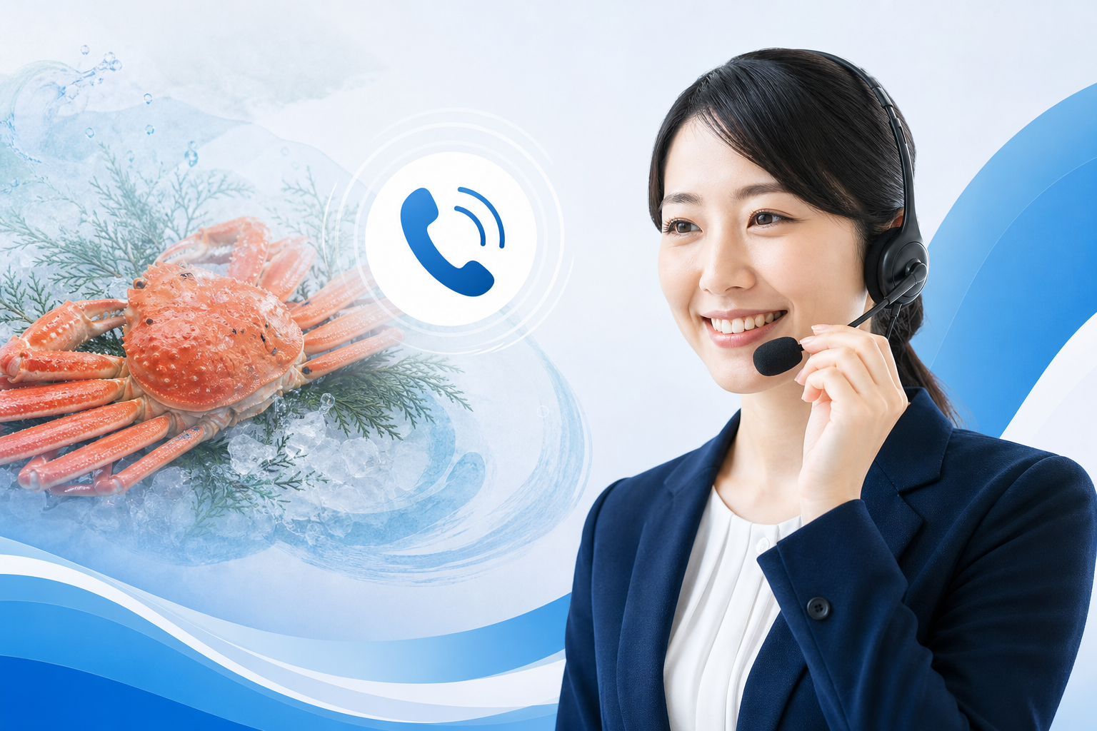 An illustration of a friendly and professional Japanese customer service representative with a heads